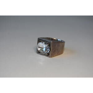 Brutalist Swarovski Stone Signet Ring